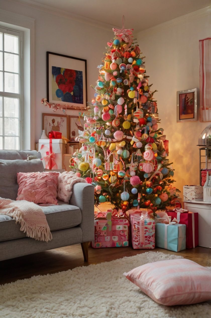 Whimsical Candyland Christmas Decor Ideas for Apartment Living Room