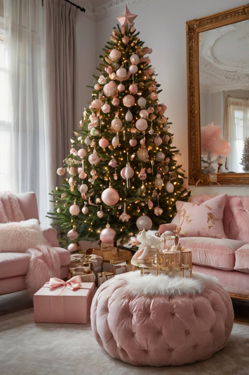 Whimsical Pink And Gold Glam Cozy Christmas Decorating Ideas