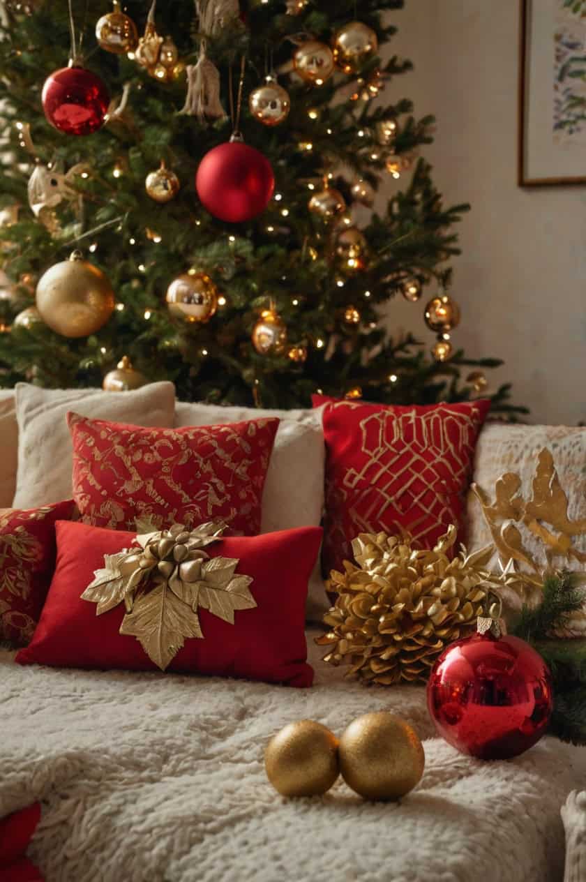 Whimsical Red And Gold Christmas Vibes Decoration Ideas for Living Room