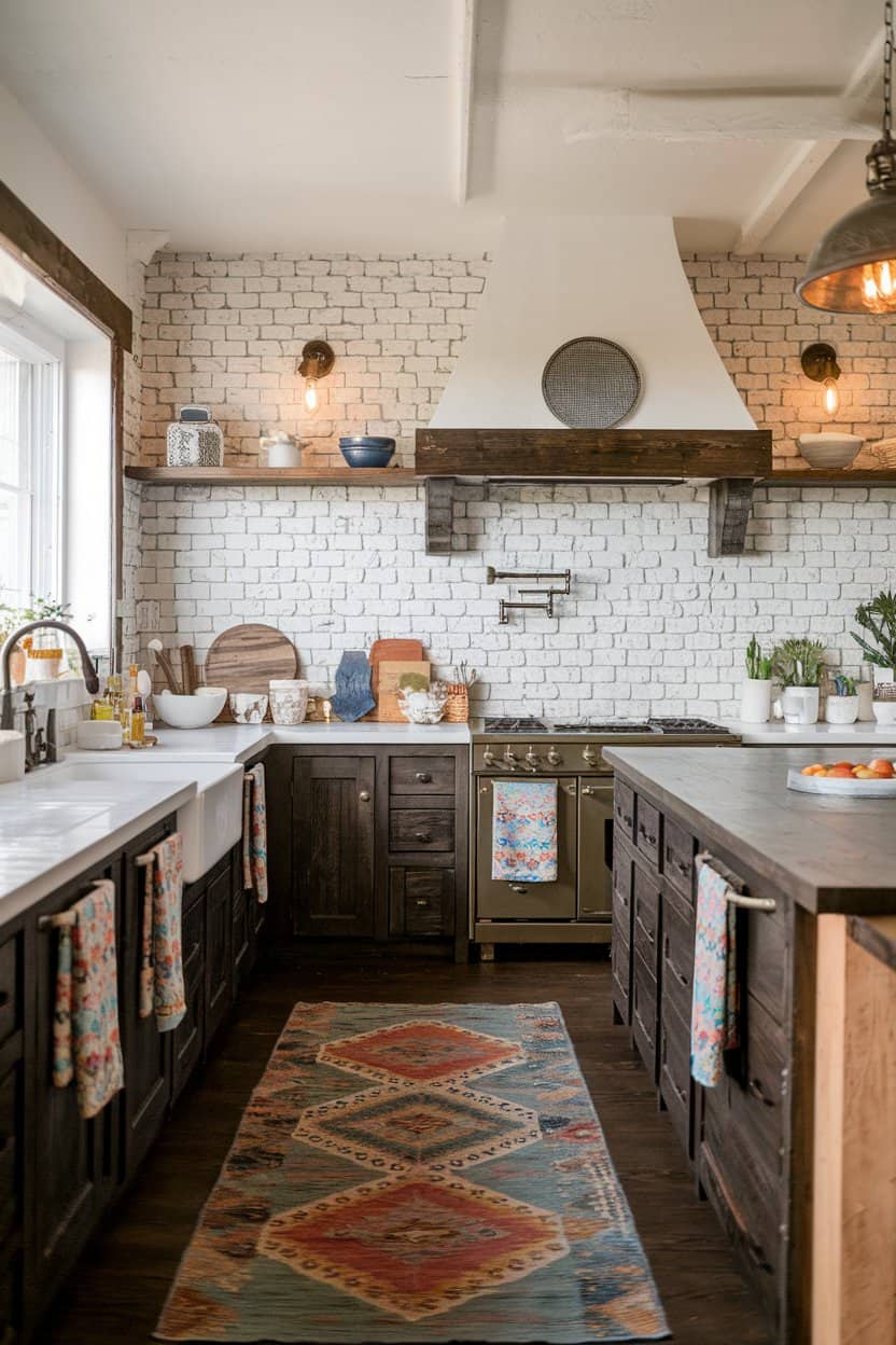 Whitewashed Brick Boho Kitchen Backsplash 2