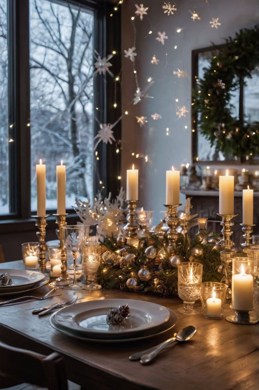 Winter Wonderland Dining Room Table Christmas Decoration Ideas