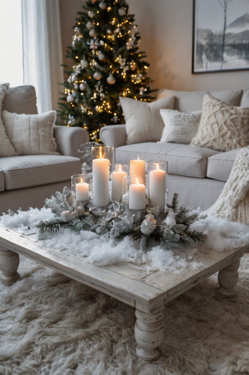 Winter Wonderland Theme Living Room Coffee Table Christmas Decor Ideas