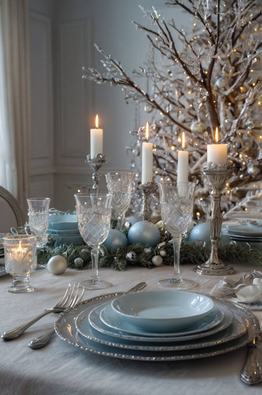 Winter Wonderland White Formal Dining Room Christmas Decorating Ideas