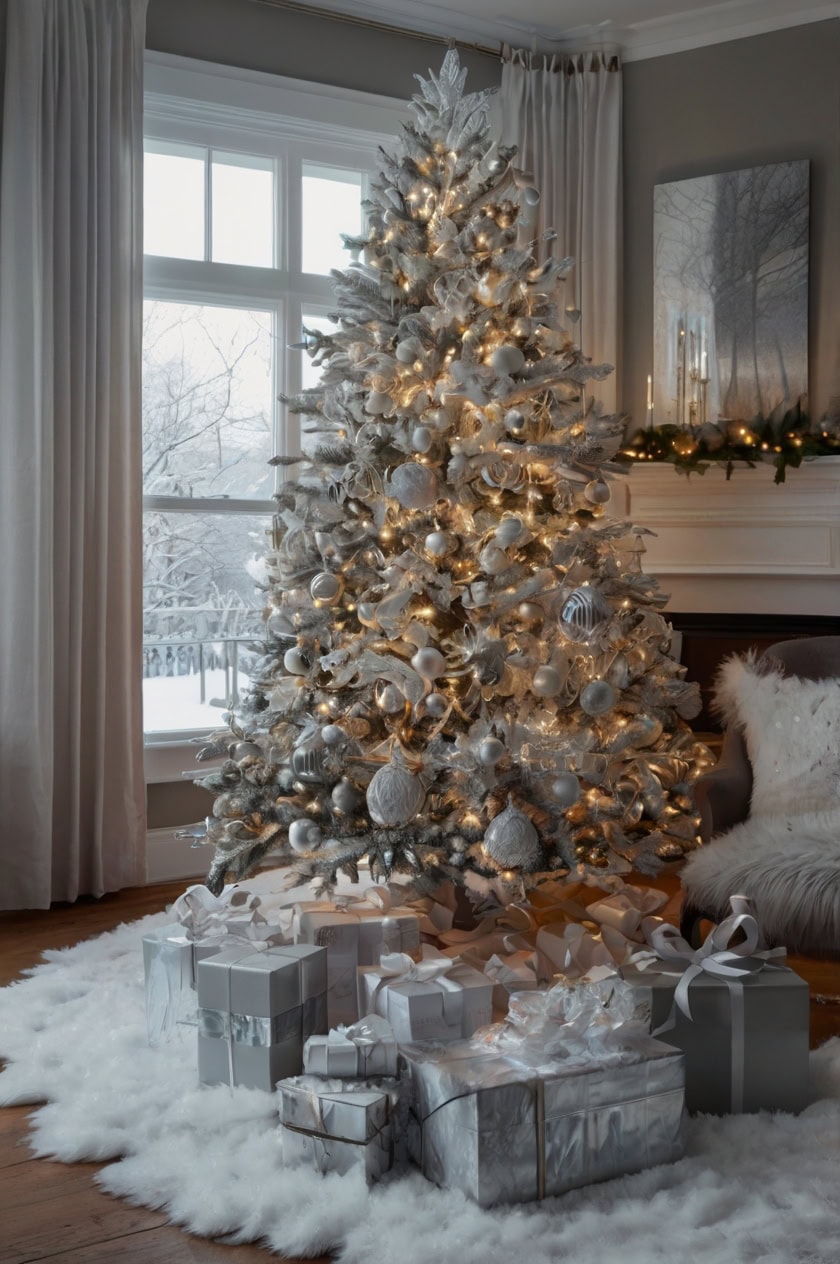 Winter Wonderland With White And Silver Living Room Elegant Christmas Tree Decorating Ideas