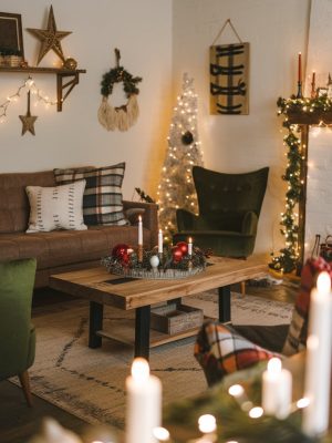 Photo Of A Rustic Themed Christmas Living Room