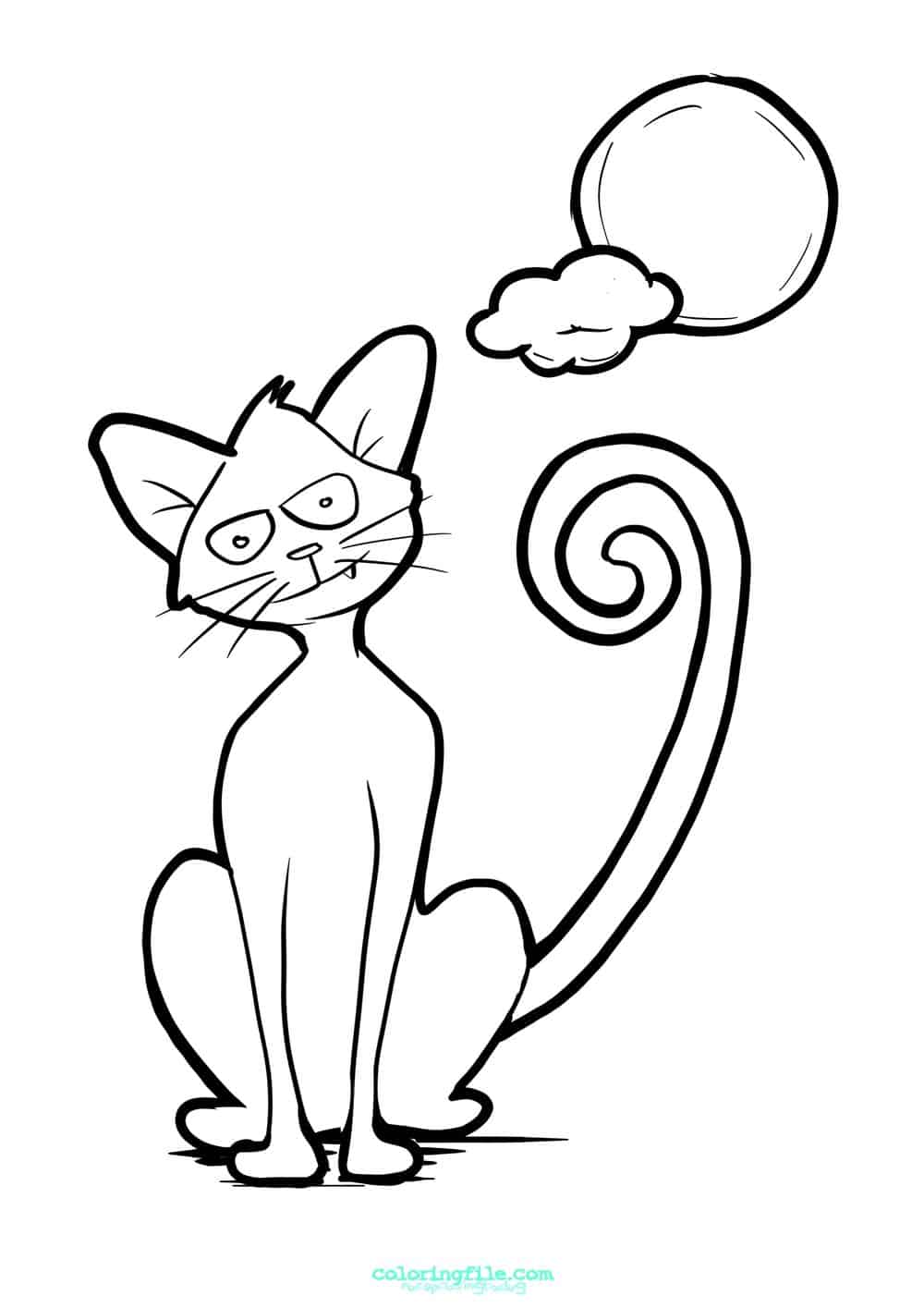 Halloween cat coloring pages with the moon