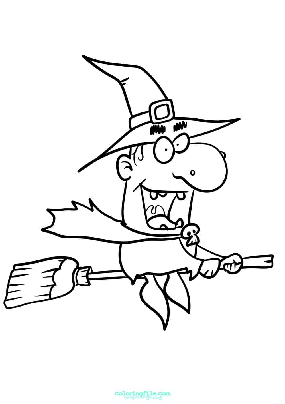 Halloween flying broom coloring pages