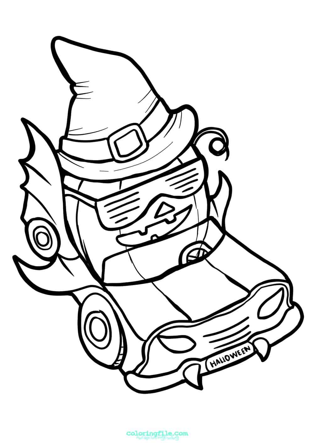 Halloween pumpkin on car coloring pages