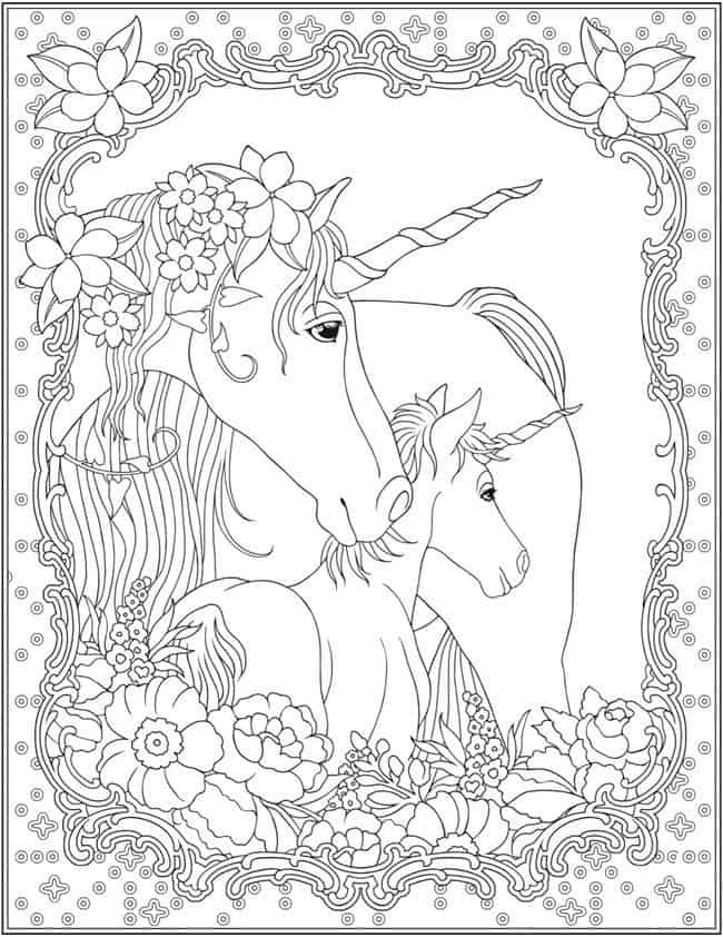 Unicorns Coloring Page For Adults
