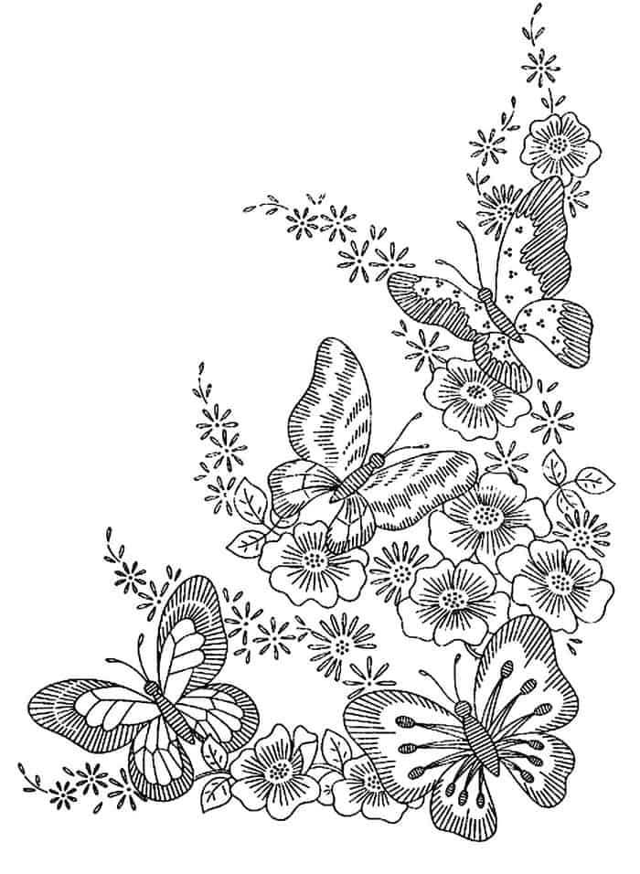 Butterfly And Flower Stress Coloring Pages For Adults