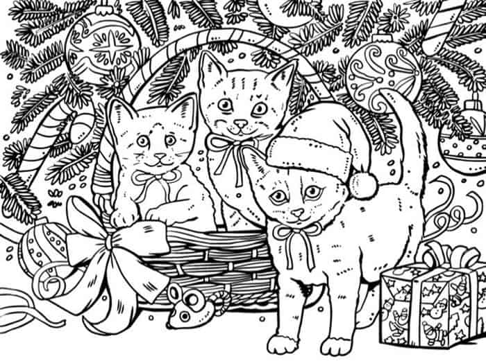 Christmas Cat Coloring Pages 1