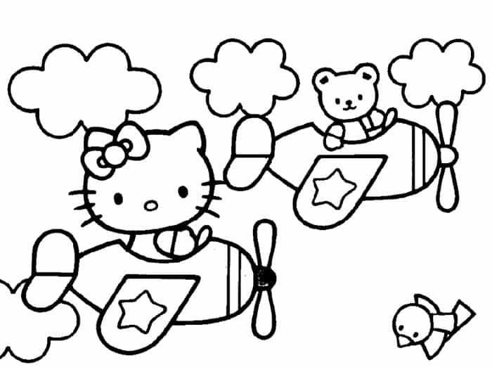 Hello Kitty In Airplane Coloring Pages