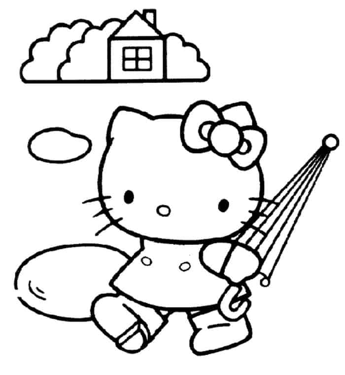 Hello Kitty In The Rain Coloring Pages