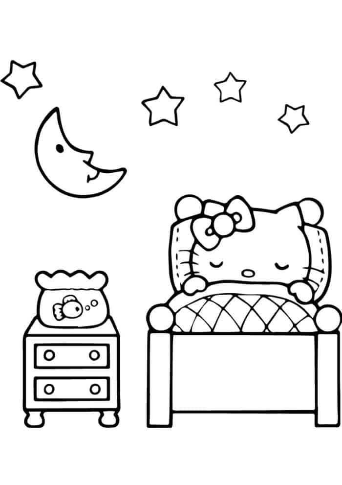 Hello Kitty Sleeping Coloring Pages