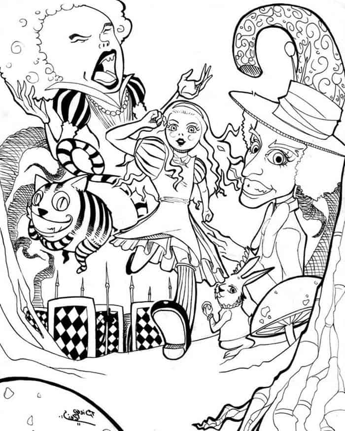Adult Coloring Pages Alice In Wonderland