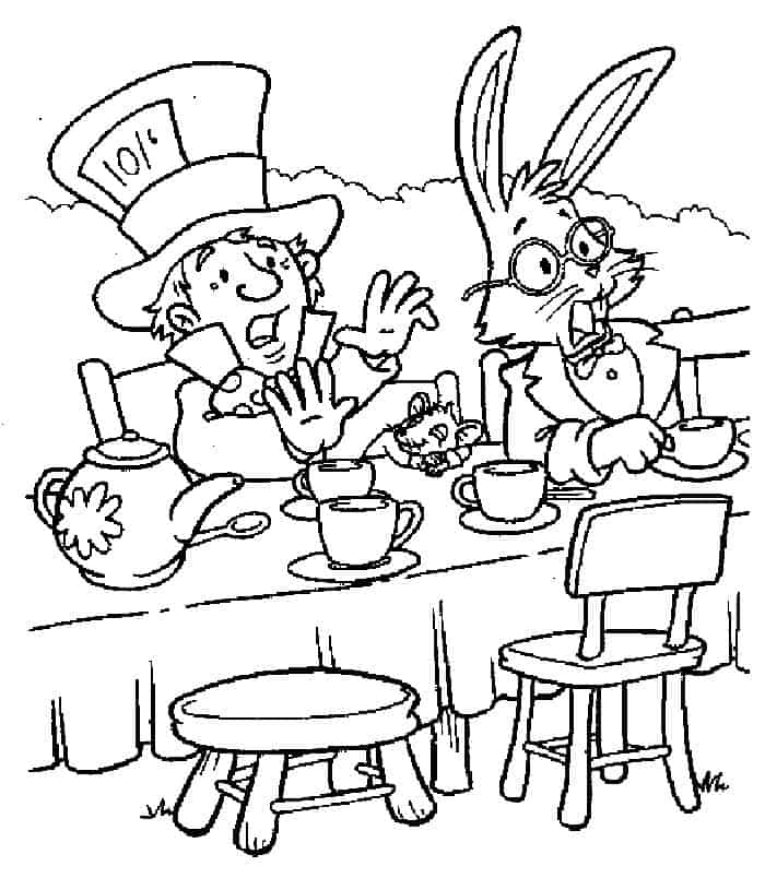 Alice In Wonderland Tea Party Coloring Pages