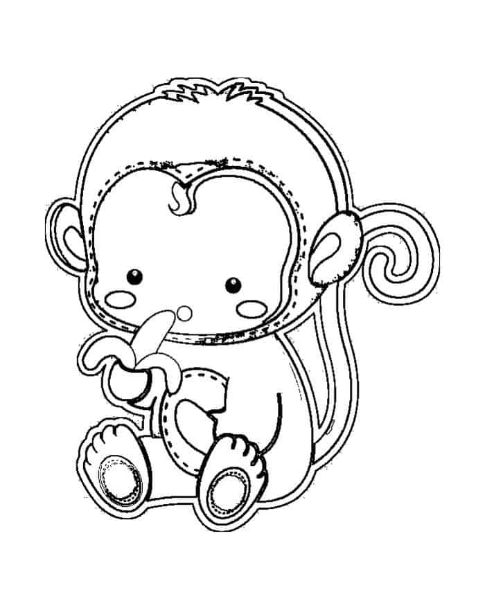 Cute Coloring Pages Of Baby Monkeys Holding A Banana