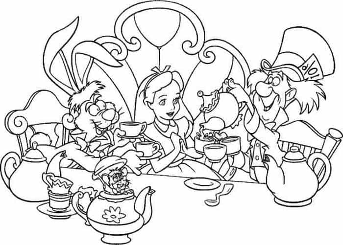 Disney Alice In Wonderland Tea Party Coloring Pages