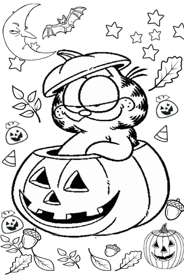 Pumpkin Coloring Pages With Cat Garfield 1