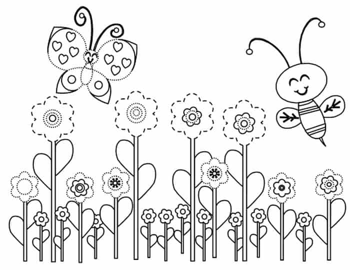 Bee And Butterfly Coloring Pages