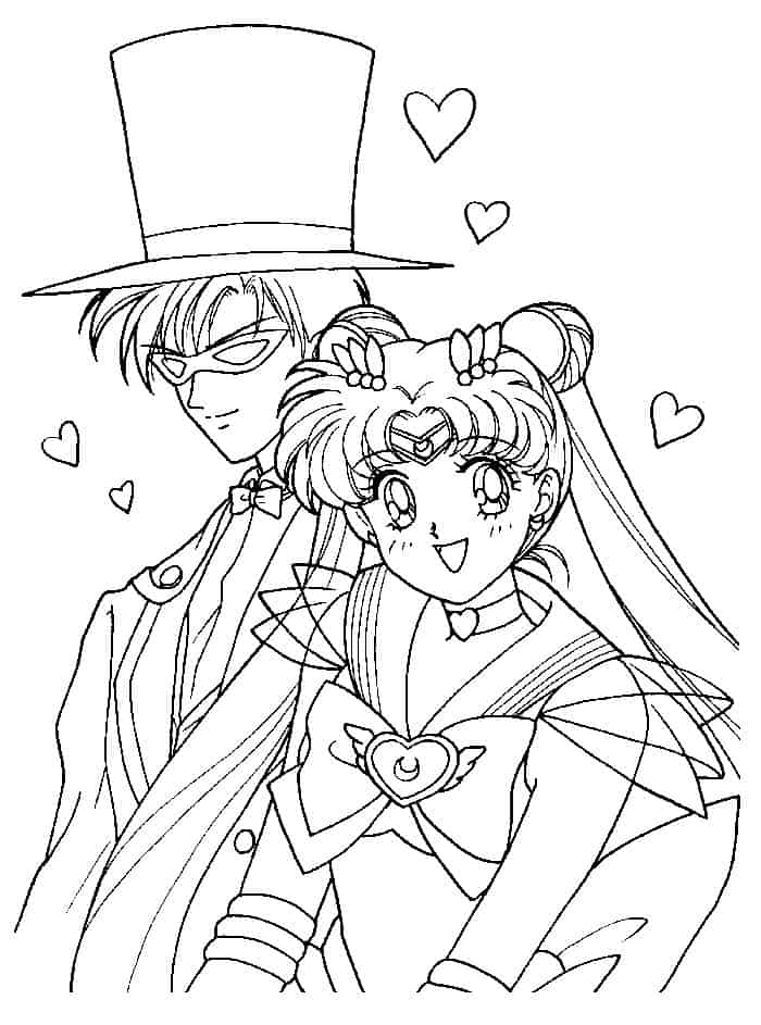 Sailor Moon And Tuxedo Mask Coloring Pages