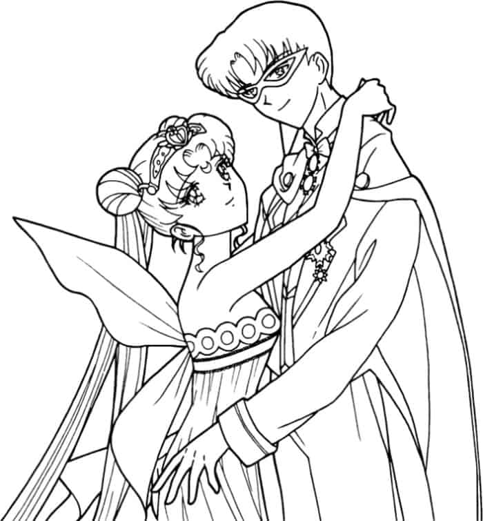 Sailor Moon And Tuxedo Mask Kiss Coloring Pages