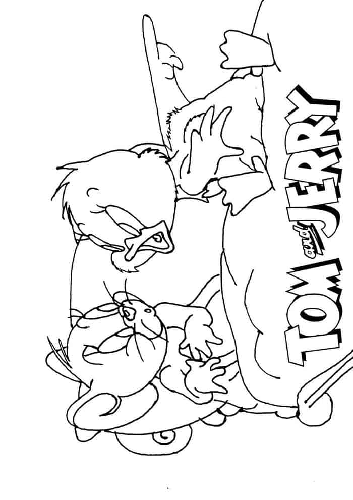 Tom And Jerry Fighting With Baby Duck Coloring Pages