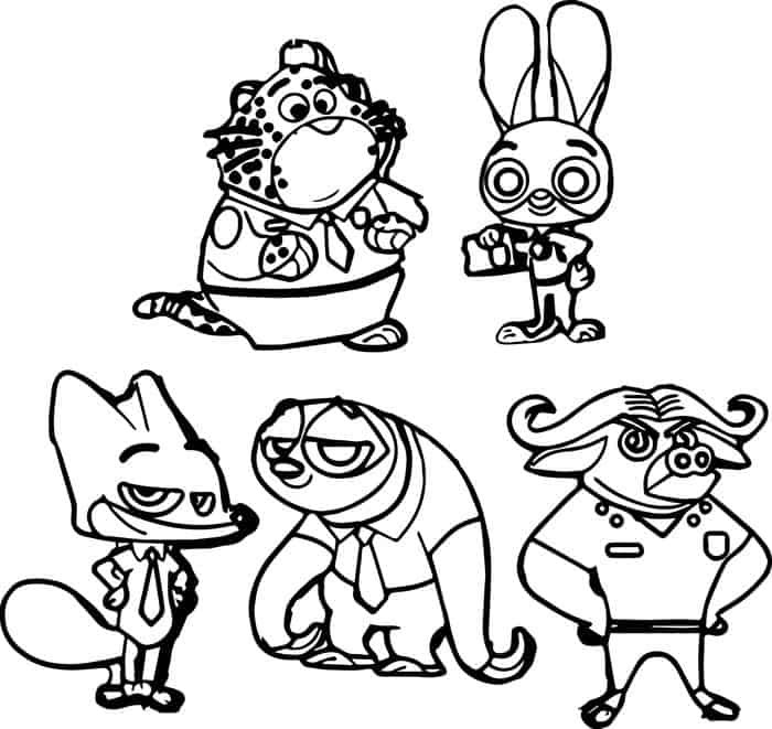 Zootopia Characters Coloring Pages