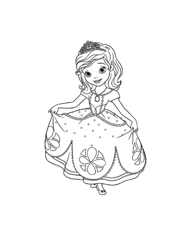 Disneys Sofia The First Girl In Green Dress Coloring Pages