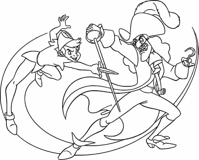 Peter Pan And Captain Hook Fighting Coloring Pages