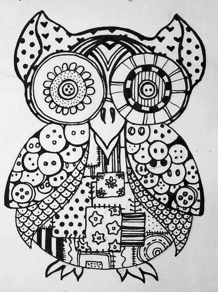 Quilted Owl Coloring Page
